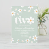 Invitation pour 2e anniversaire Retro Daisy Two Fl (Debout devant)