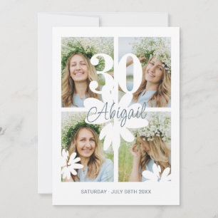 Invitation pour 30 ans avec fleurs modernes et 4 p