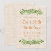 Invitation pour 30 ans – Linen Greenery | Trente (Devant / Derrière)