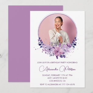 Invitation pour 40 ans Photo Élégant Boho violet