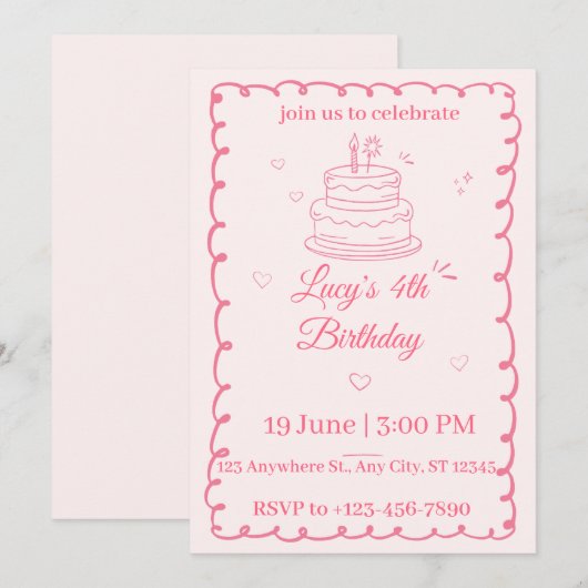Invitation pour 4ème anniversaire fille (Devant / Derrière)