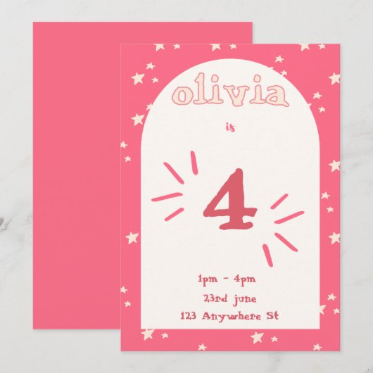 Invitation pour 4ème anniversaire fille (Devant / Derrière)
