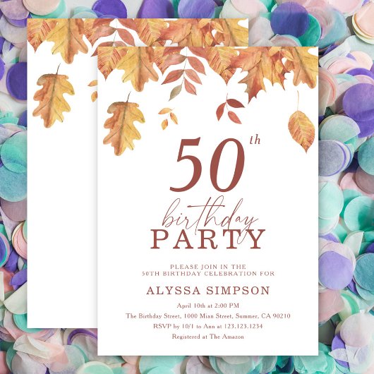 Invitation pour 50e anniversaire avec feuilles d'a