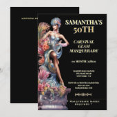 Invitation pour 50e anniversaire Masqué Noir Or (Devant / Derrière)
