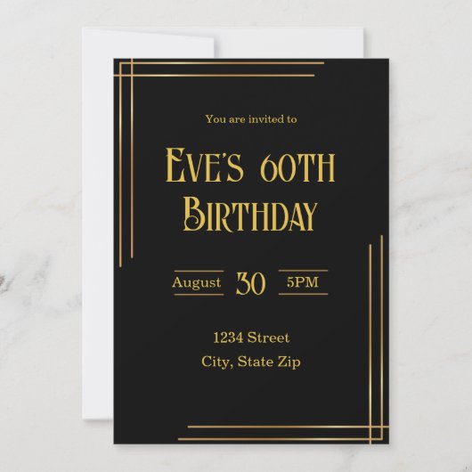 Invitation pour 60e anniversaire – Noir & Or | Élé (Devant)