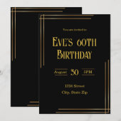Invitation pour 60e anniversaire – Noir & Or | Élé (Devant / Derrière)