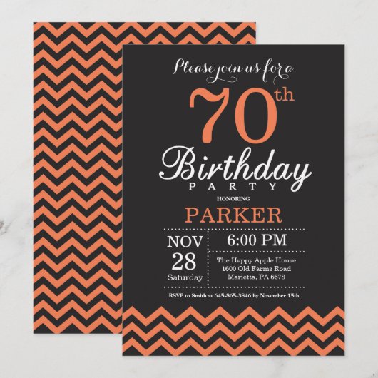 Invitation pour 70e anniversaire Chevron noir et c (Devant / Derrière)