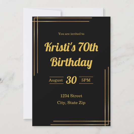Invitation pour 70e anniversaire – Noir & Or | Élé (Devant)