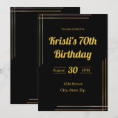 Invitation pour 70e anniversaire – Noir & Or | Élé (Devant / Derrière)