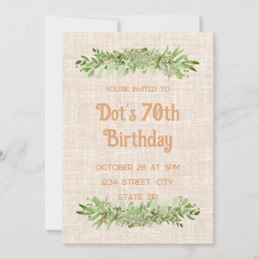 Invitation pour 70e anniversaire – Vert feuillu su (Devant)