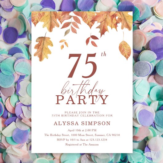 Invitation pour 75e anniversaire avec feuilles d'a