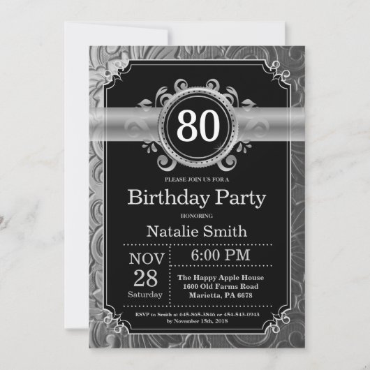 Invitation pour 80e anniversaire avec paillettes n (Devant)