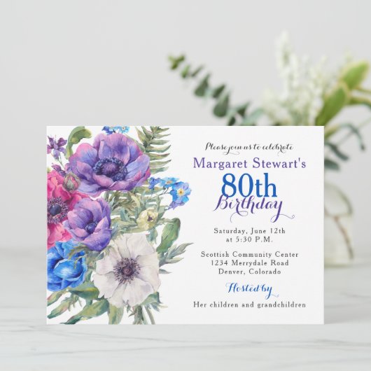 Invitation pour 80e anniversaire Fleur d'anémone c (Debout devant)