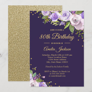 Invitation pour 80e anniversaire Fleurs Étincelant