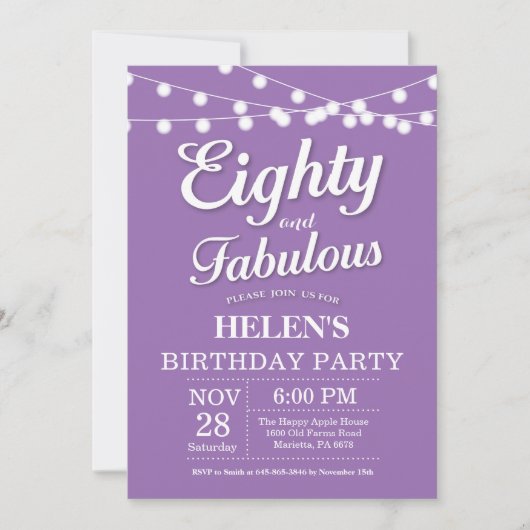 Invitation pour 80e anniversaire Violet Fantastiqu (Devant)