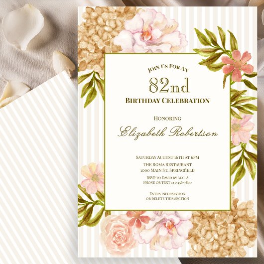 Invitation pour 82e anniversaire avec des fleurs é
