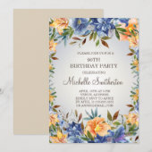 Invitation pour 90e anniversaire Fleur Orange Bleu (Devant / Derrière)