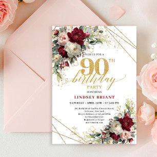 Invitation pour 90e anniversaire Fleurs dorées Blu