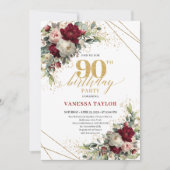 Invitation pour 90e anniversaire Fleurs dorées Blu (Devant)