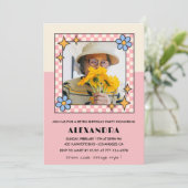 Invitation pour 90e anniversaire Fleurs roses rétr (Debout devant)