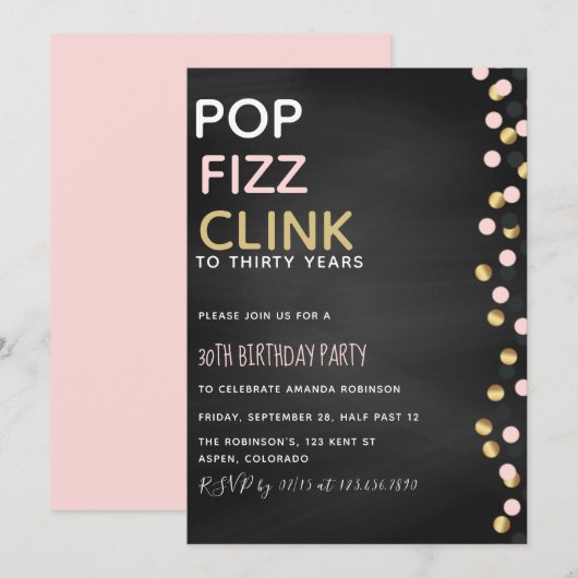 Invitation pour anniversaire de tout âge Pop Fizz (Devant / Derrière)
