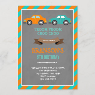 Invitation pour anniversaire de voiture orange et