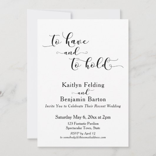 Invitation Pour Avoir et Pour Garder Script Réception en Noir (Devant)
