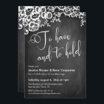 Invitation Pour avoir et tenir la calligraphie Chalkboard & d<br><div class="desc">Cette carte de réception de mariage élégante et rustique présente un graphique arrière - plan en damier texturé surmonté d'un panneau d'angle en dentelle blanche élégante. J'ai utilisé une police de caractères élaborée et moderne pour rendre des graphiques représentant les mots "avoir et tenir" sur le devant et "amour" sur...</div>