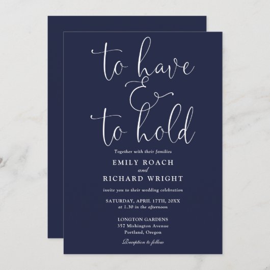 Invitation Pour Avoir Et Tenir Script Mariage Bleu Marine (Devant / Derrière)