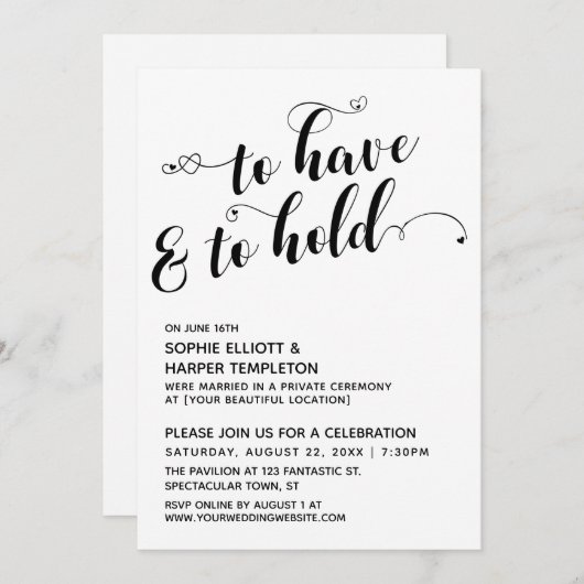Invitation Pour Avoir Et Tenir Un Script, Réception Coeur Uni (Devant / Derrière)