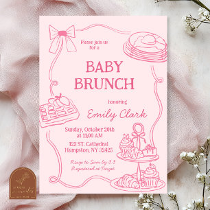 Invitation pour Baby Brunch rose avec gribouillis