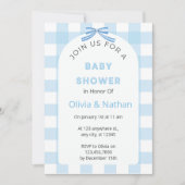 Invitation pour Baby Shower à carreaux bleus, Bébé (Devant)
