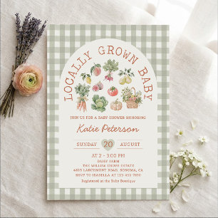 Invitation pour Baby Shower à carreaux verts culti