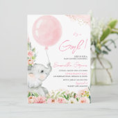 Invitation pour Baby Shower à l'éléphant floral (Debout devant)