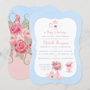 Invitation pour Baby Shower à thé floral avec des
