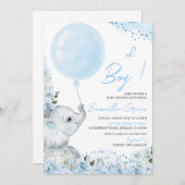 Invitation pour Baby Shower à thème Éléphant Flora (Devant / Derrière)