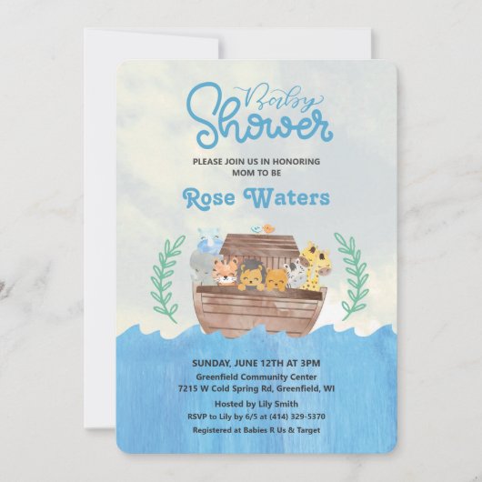 Invitation pour Baby Shower Arche de Noé (Devant)