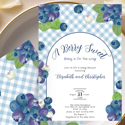 Invitation pour Baby Shower au Gingham Bleu Sucré 