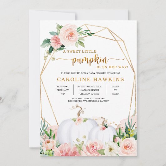 Invitation pour Baby Shower automnal avec citrouil (Devant)