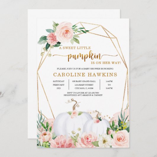 Invitation pour Baby Shower automnal avec citrouil (Devant / Derrière)