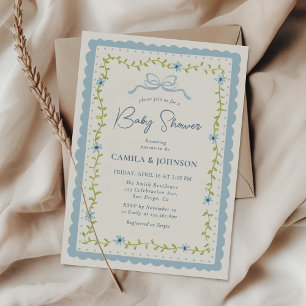 Invitation pour Baby Shower avec cadre festonné fl
