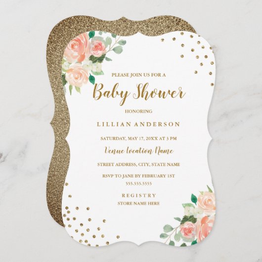 Invitation pour Baby Shower avec Confettis Floraux (Devant / Derrière)