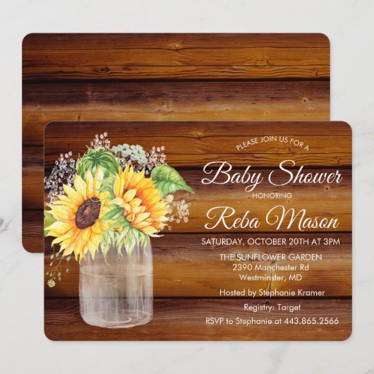 Invitation pour Baby Shower avec Pot Mason Tournes (Devant / Derrière)