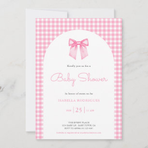 Invitation pour Baby Shower avec Ruban Rose et Car