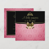 Invitation pour Baby Shower avec ruban rose et or/ (Devant / Derrière)