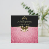 Invitation pour Baby Shower avec ruban rose et or/ (Debout devant)