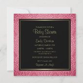 Invitation pour Baby Shower avec ruban rose et or/ (Dos)