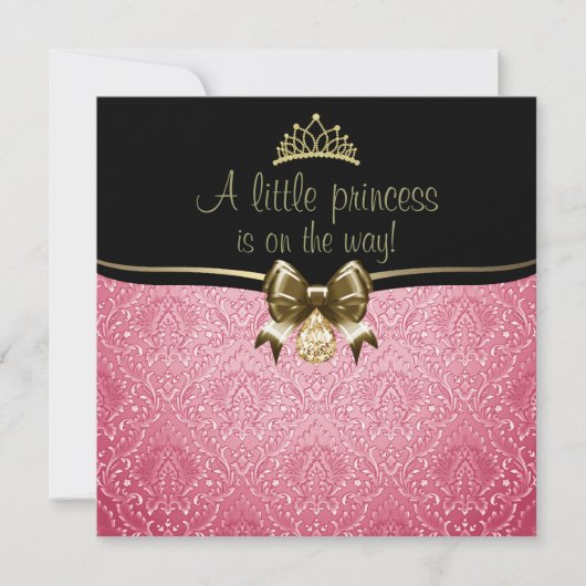 Invitation pour Baby Shower avec ruban rose et or/ (Devant)