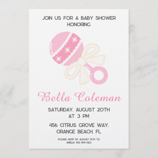 Invitation pour baby shower avec un adorable noeud (Devant)