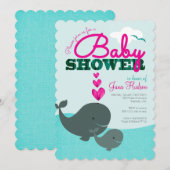 Invitation pour Baby Shower Baleine - Fille (Devant / Derrière)